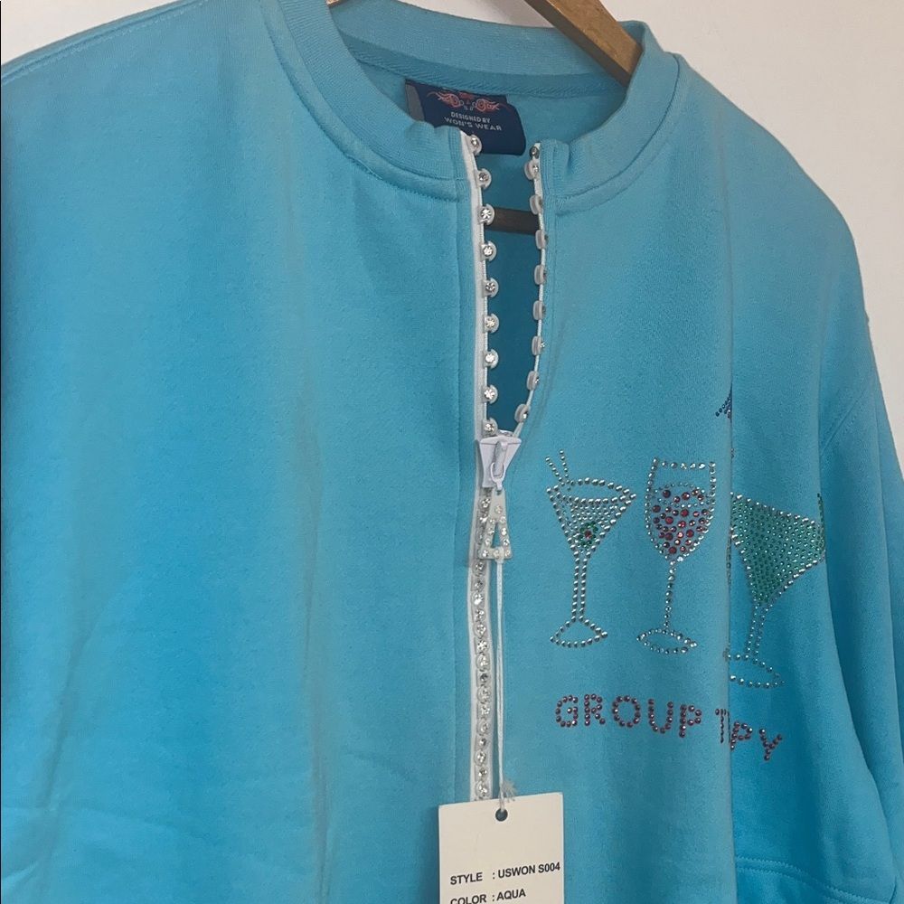 Aces Sz Large Funny Ladies Drinks Happy Hour Sparkly Detail Zip Up Sweatshirt - Picture 10 of 10